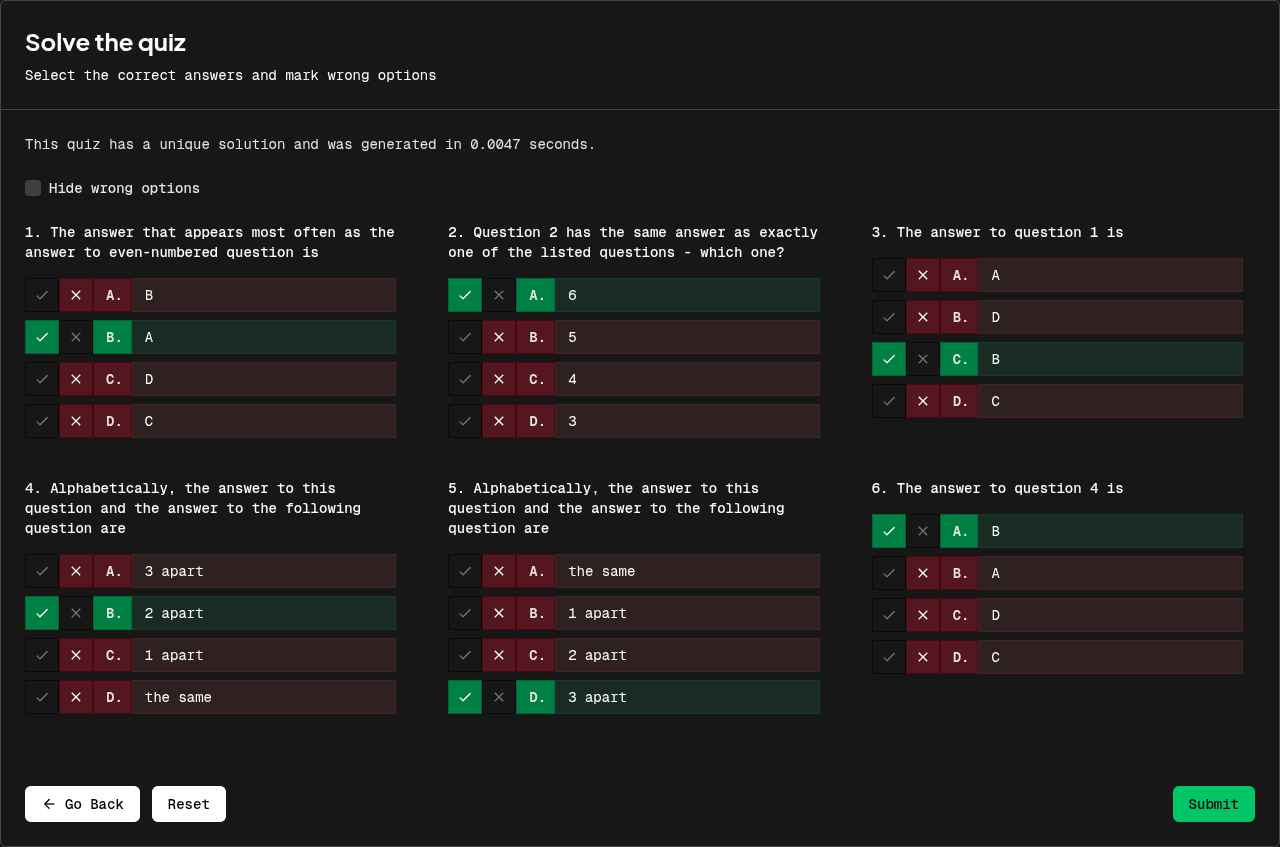 Quiz builder interface