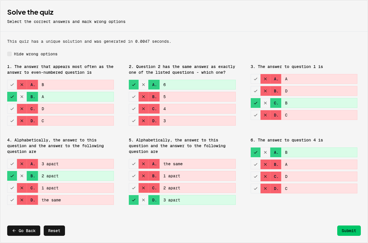 Quiz builder interface